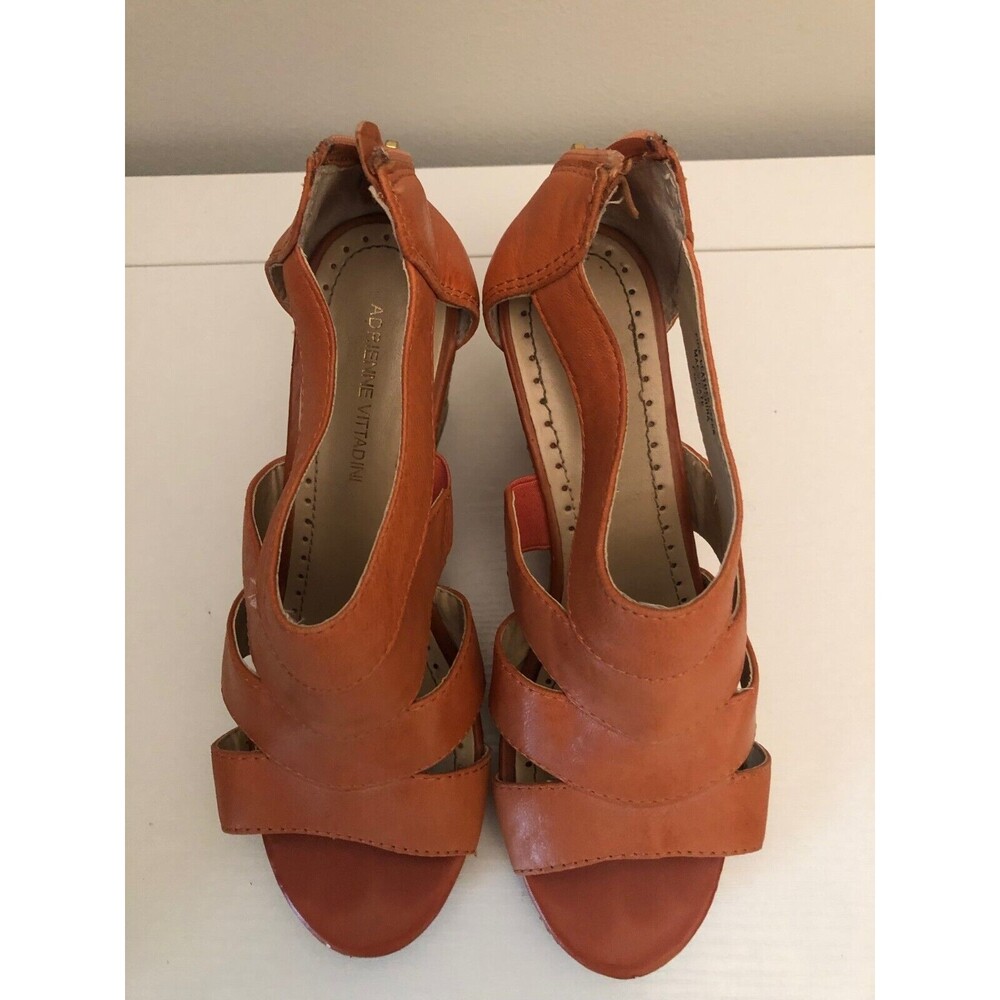 ADRIENNE VITTADINI SOFT size 7 Leather Burnt Orange Cork Wedge Platform Sandals